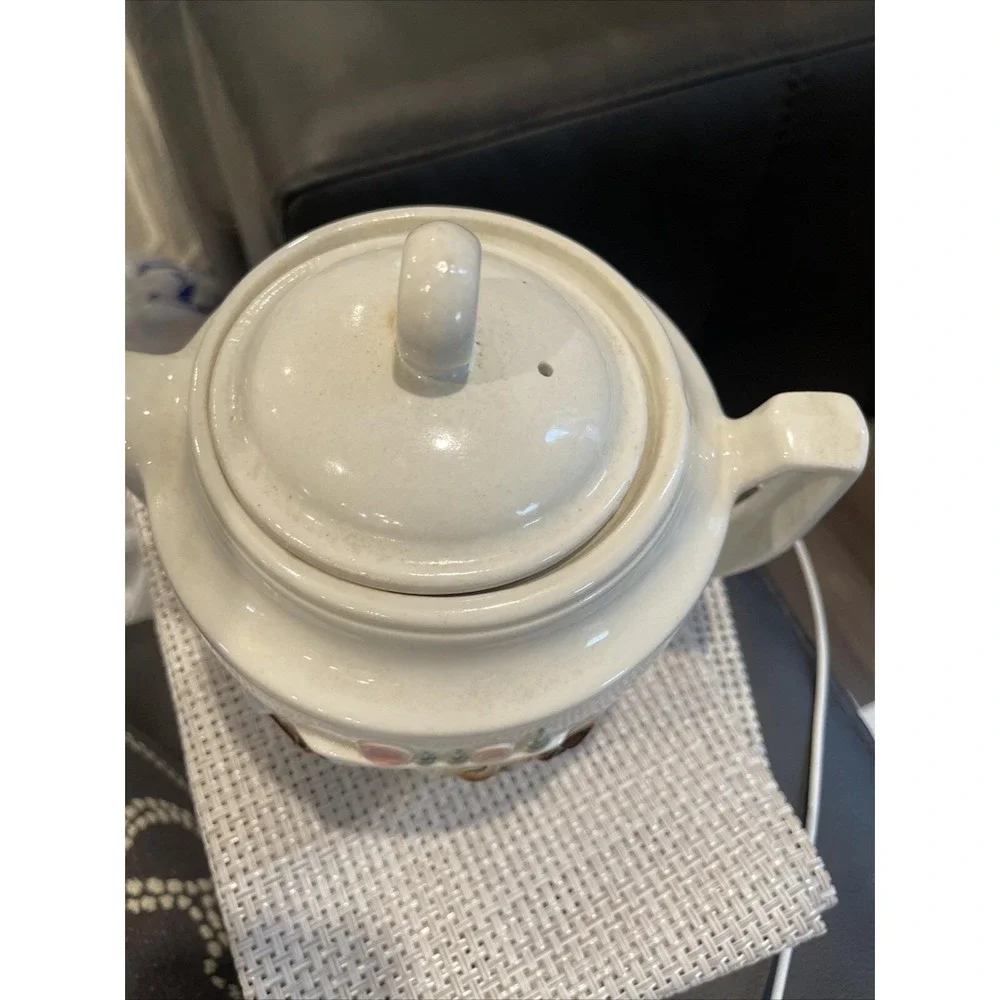 Vintage Hall China‎ Hearth Fireplace Teapot White Ceramic Spinning Wheel
